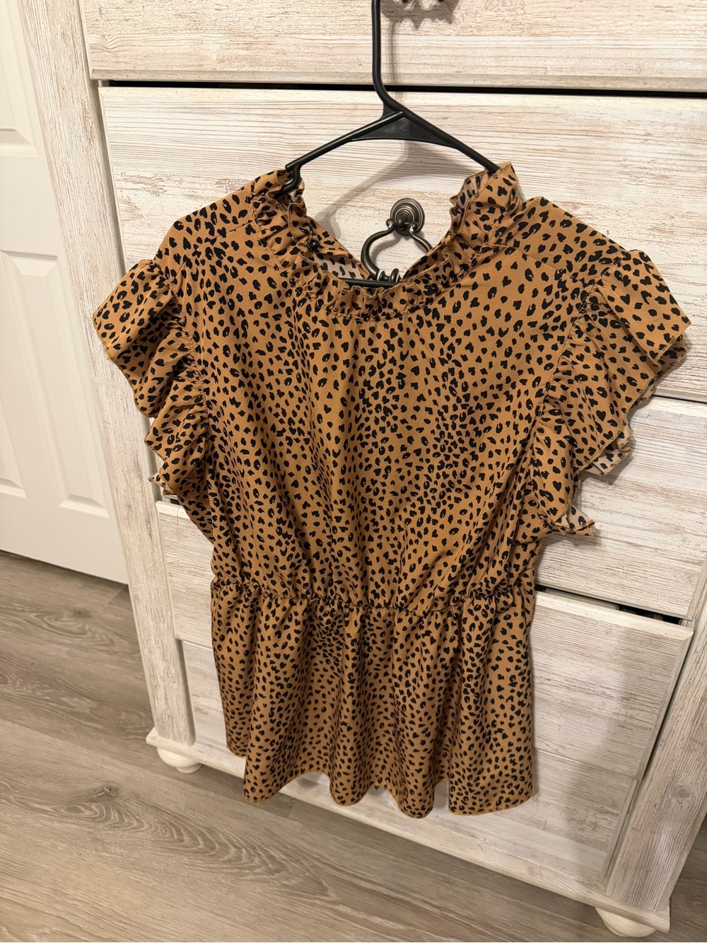 SHEIN Brown Leopard Print Ruffle Peplum Blouse